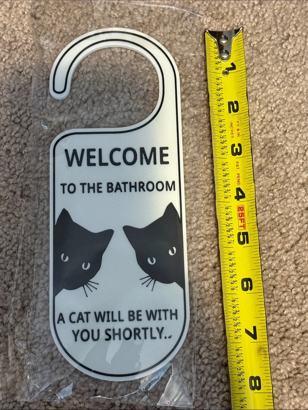 Cute Black & White Cat Bathroom Door Hangers - Set of 4 - Picture 4 of 7